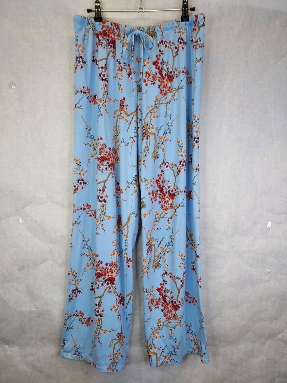 Natori Lounge Pants Womens M Pull On Pajama Jammie Cherry Blossom Blue Sleepwear